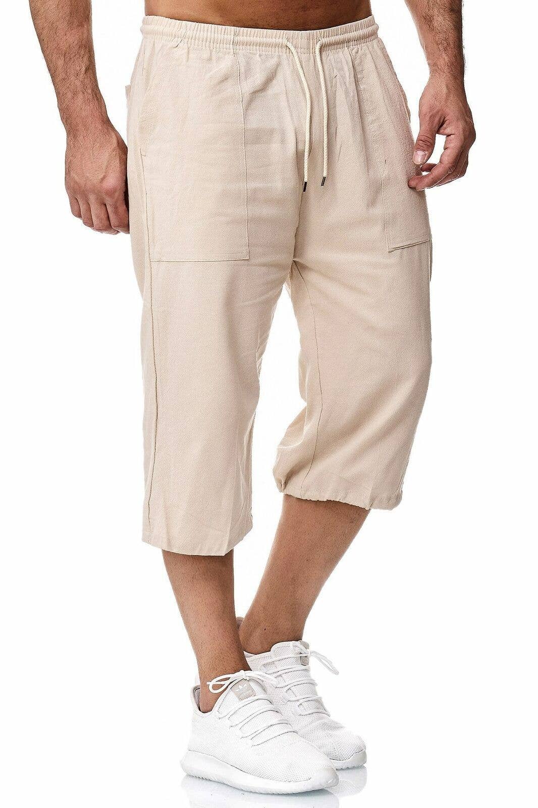 Men Casual Cotton And Linen Summer Cropped Pants: 13 Khaki / XXL