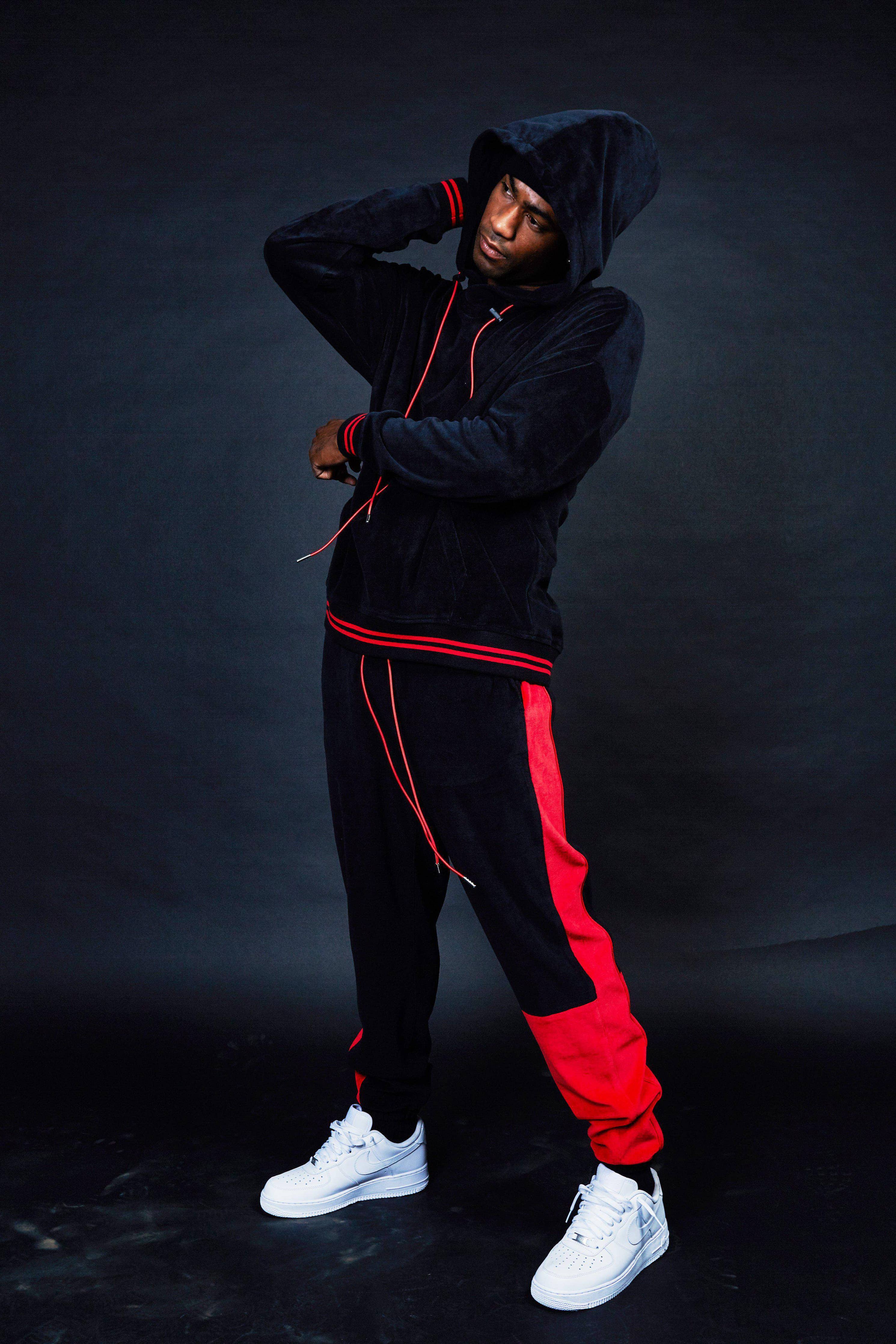 Blank State Men's Velour Team Pants in Black: