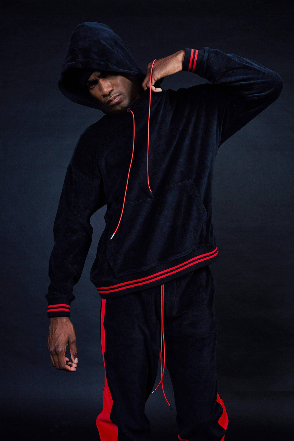 Blank State Men's Velour Pullover Hoodie in Black: