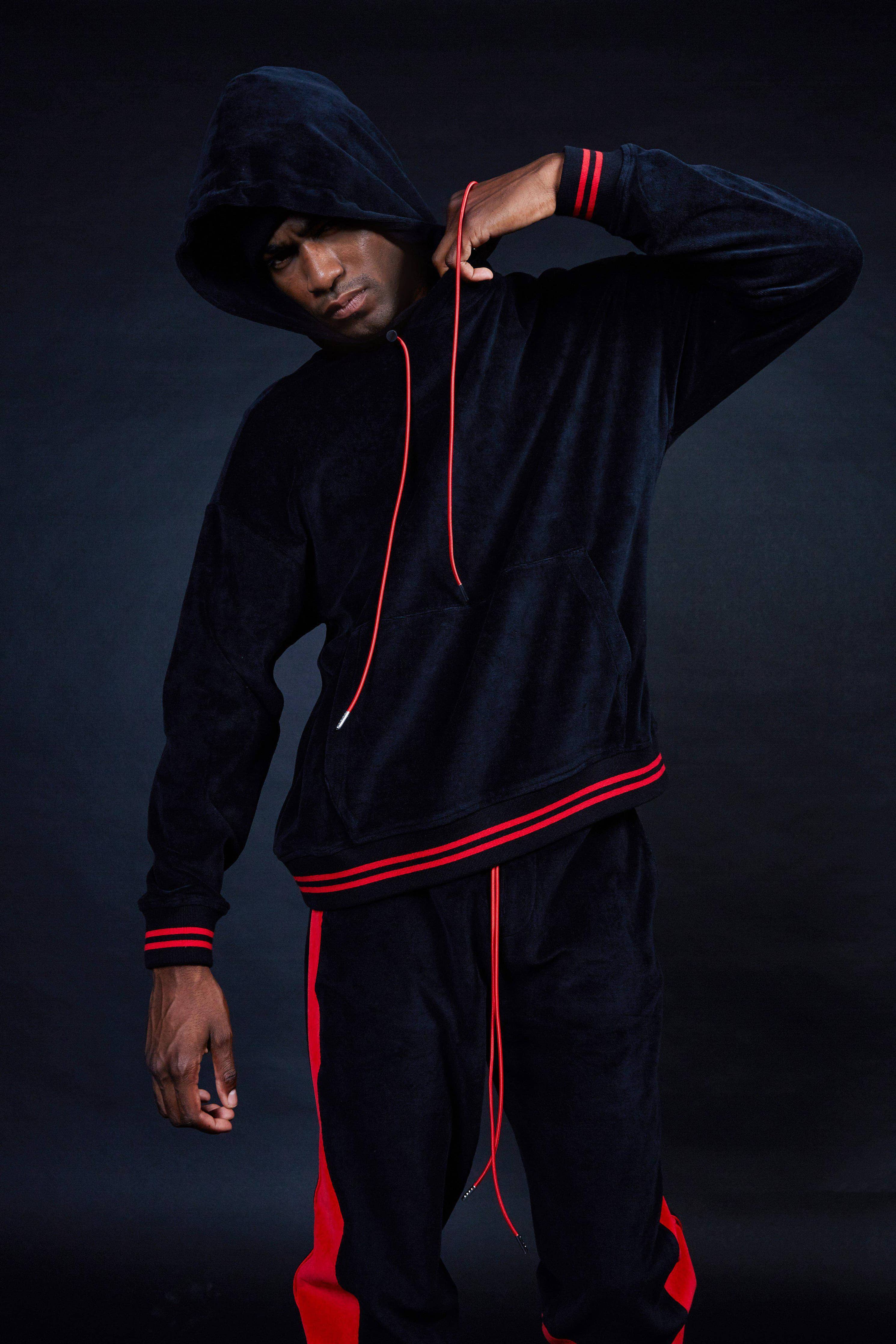 Blank State Men's Velour Pullover Hoodie in Black: