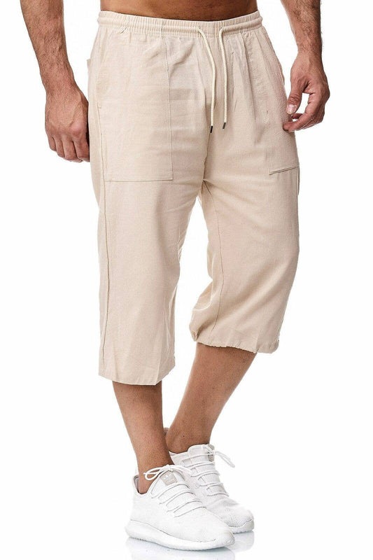 Men Casual Cotton And Linen Summer Cropped Pants: 13 Khaki / XXL