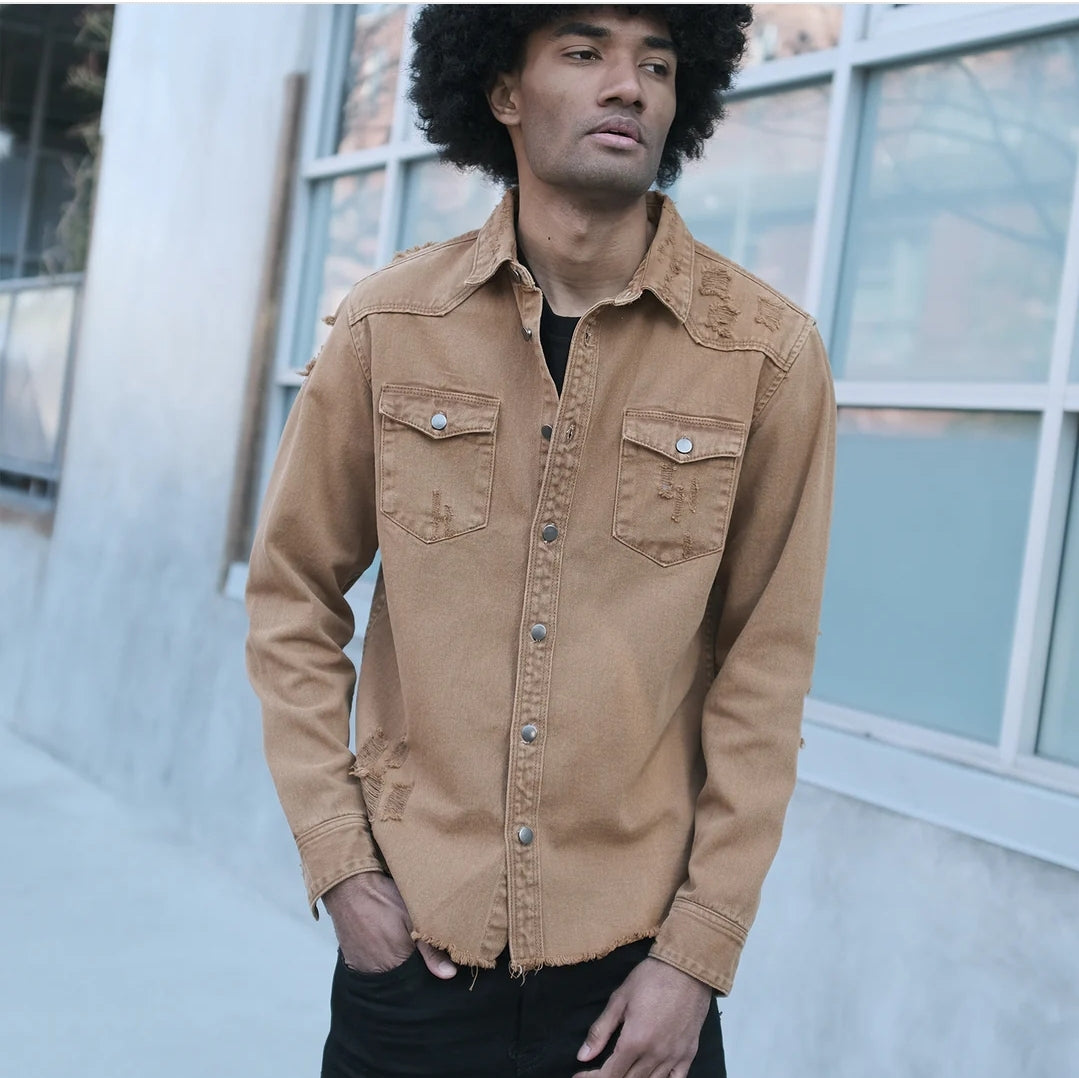 Ripped Denim Distressd Shirt /Jacket