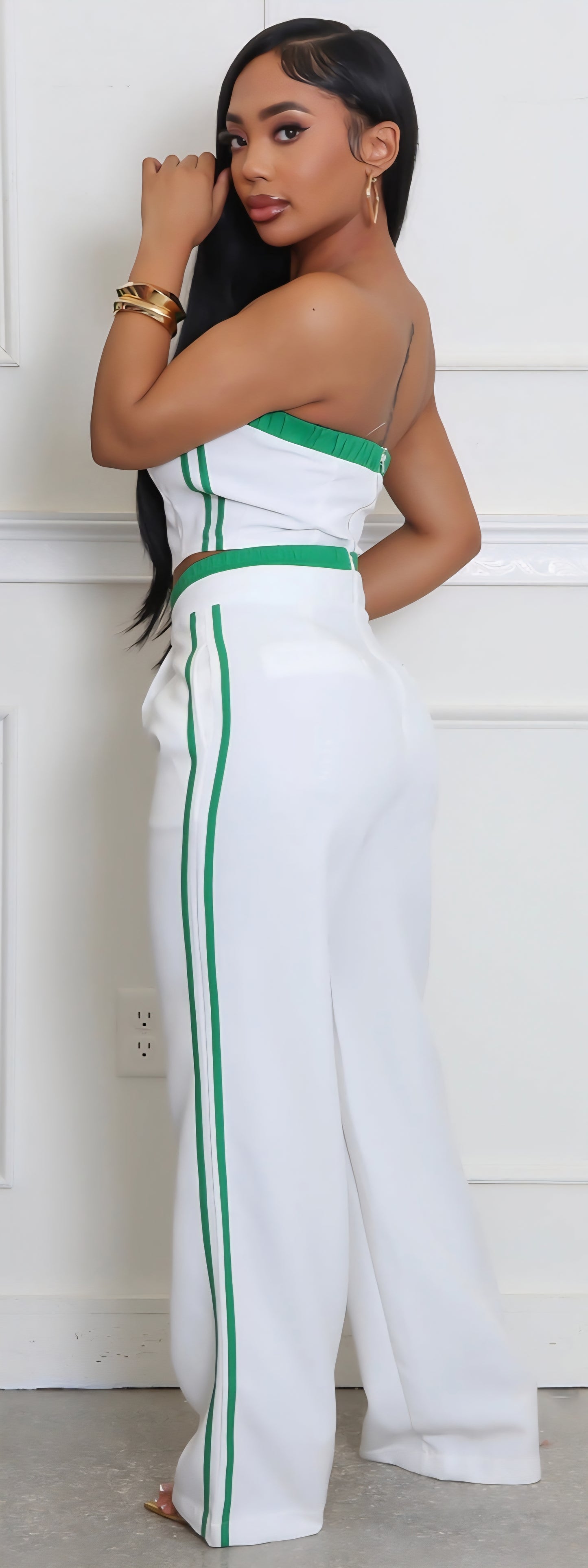 Stripe Side Crop Top and Pants Set