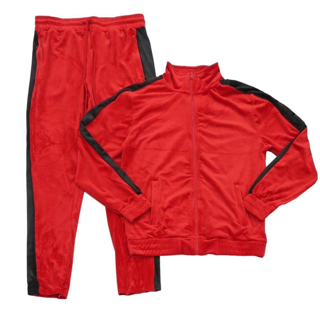 KingSize Men's Big & Tall Colorblock Velour Tracksuit - Tall - XL, Red Black