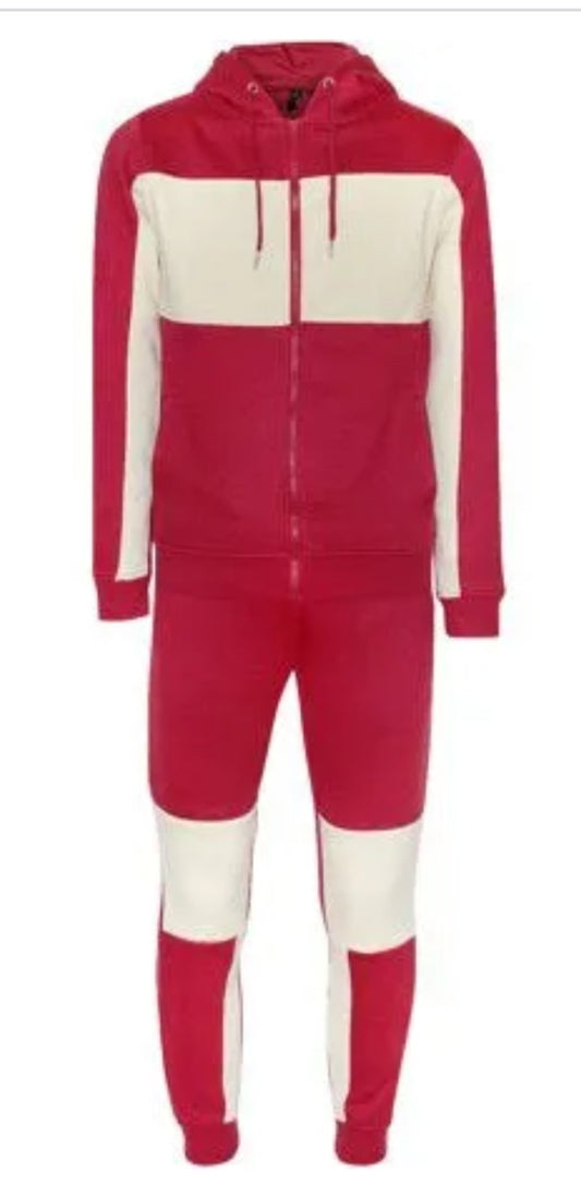 R P Collection Color Panel Tracksuit Burgundy Red Wine Beige